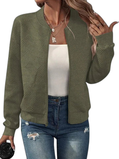 Effortless Pink Knit Jacket for Women with Collared Long Sleeve Cropped Casual Style