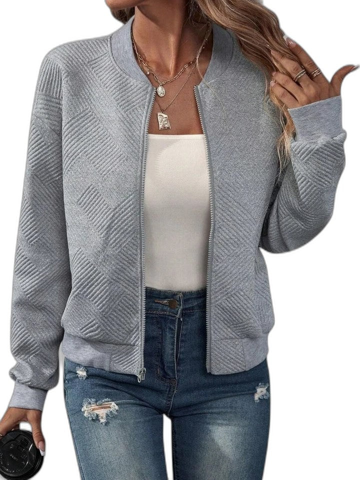 Effortless Pink Knit Jacket for Women with Collared Long Sleeve Cropped Casual Style