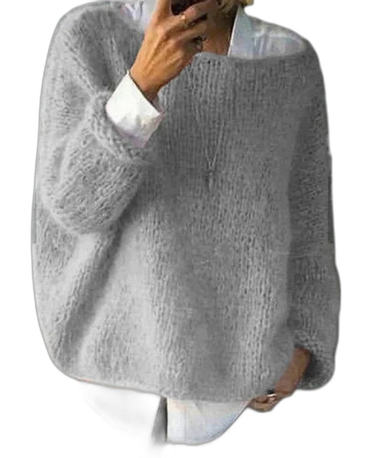 Effortless Pink Knit Sweater for Women with Boat Neck Long Sleeve Flowing Oversized Casual Style