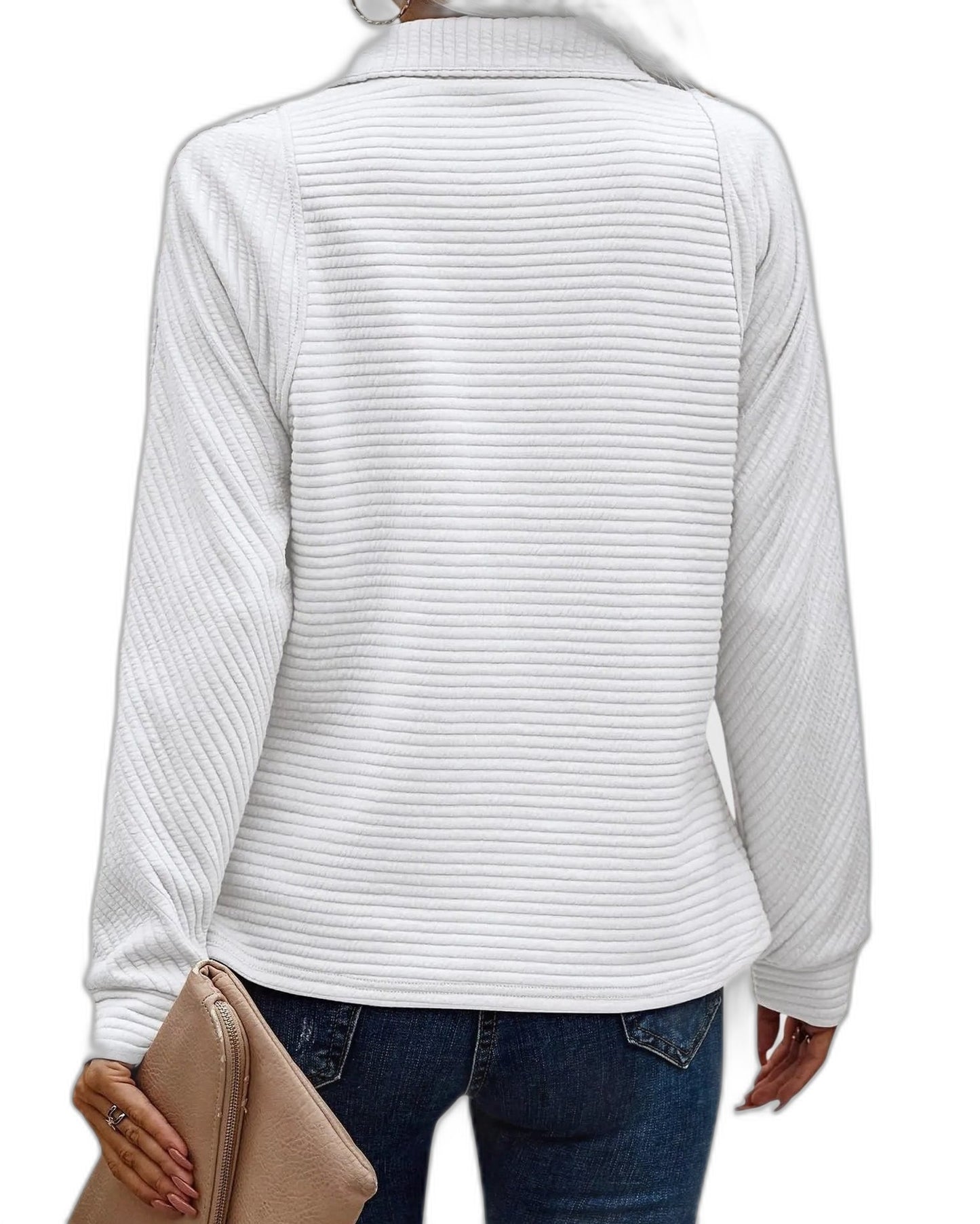 Effortless Pink Knit Sweater for Women with Collared Long Sleeve Zip Up Casual Style