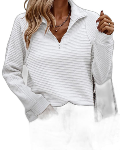 Effortless Pink Knit Sweater for Women with Collared Long Sleeve Zip Up Casual Style
