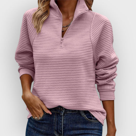 Effortless Pink Knit Sweater for Women with High Neck Long Sleeve Casual Style
