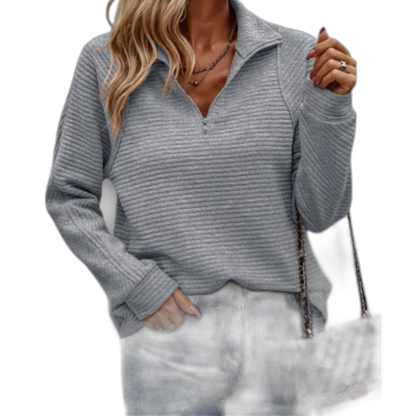 Effortless Pink Knit Sweater for Women with High Neck Long Sleeve Casual Style