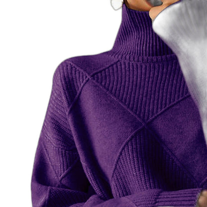 Effortless Pink Knit Sweater for Women with Turtleneck Long Sleeve Oversized Casual Style