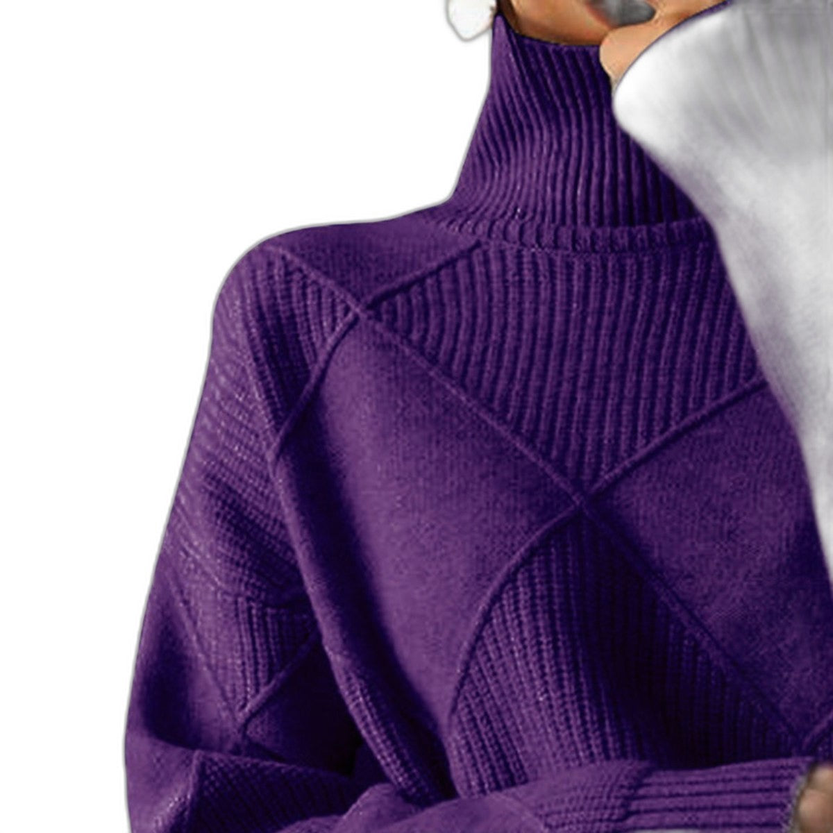 Effortless Pink Knit Sweater for Women with Turtleneck Long Sleeve Oversized Casual Style