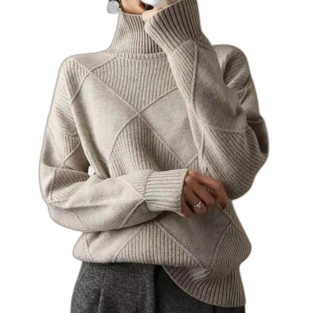 Effortless Pink Knit Sweater for Women with Turtleneck Long Sleeve Oversized Casual Style