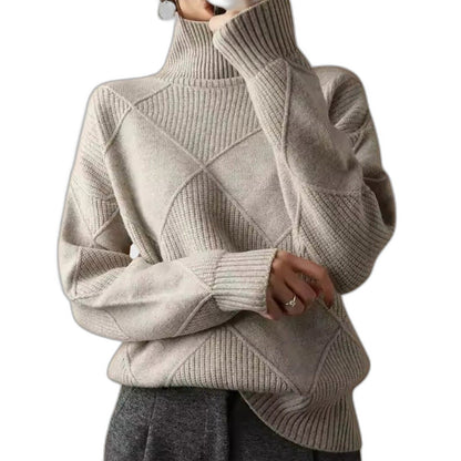 Effortless Pink Knit Sweater for Women with Turtleneck Long Sleeve Oversized Casual Style
