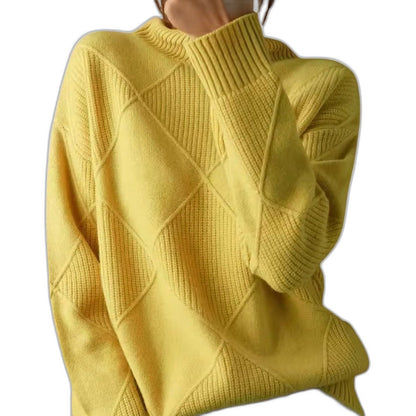Effortless Pink Knit Sweater for Women with Turtleneck Long Sleeve Oversized Casual Style