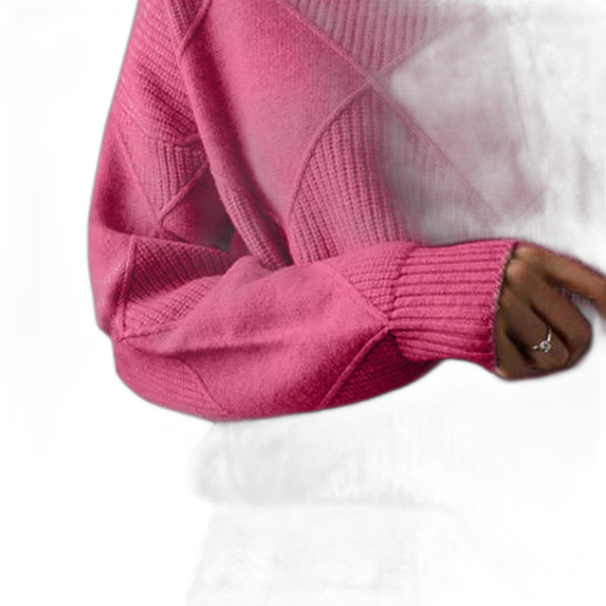 Effortless Pink Knit Sweater for Women with Turtleneck Long Sleeve Oversized Casual Style