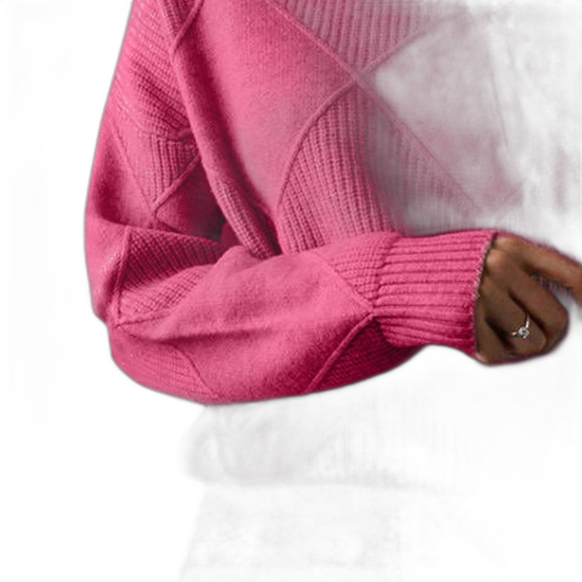 Effortless Pink Knit Sweater for Women with Turtleneck Long Sleeve Oversized Casual Style