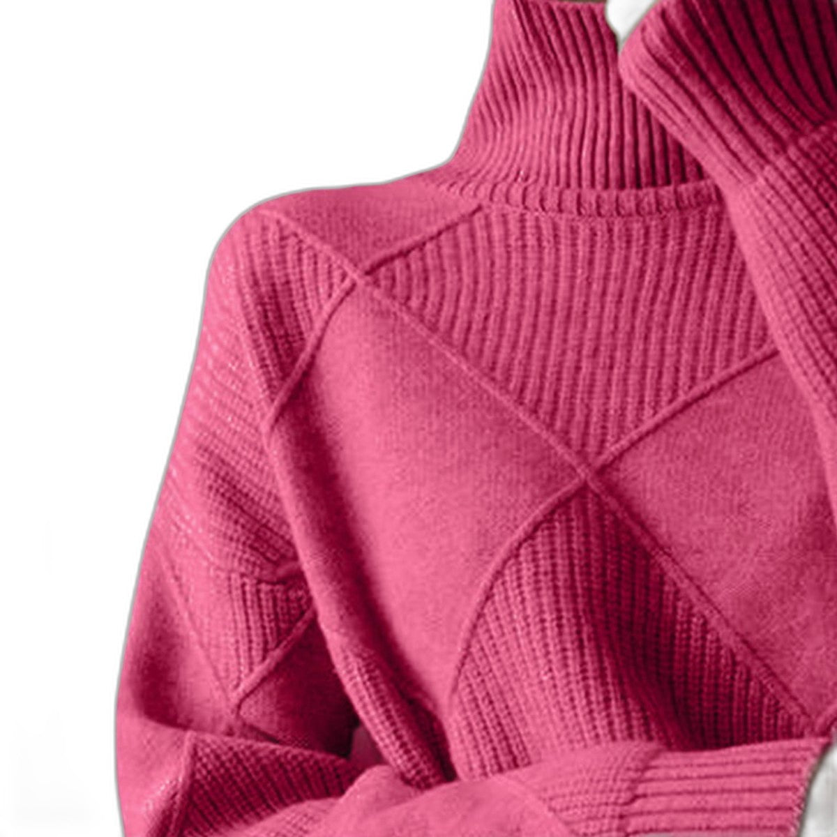 Effortless Pink Knit Sweater for Women with Turtleneck Long Sleeve Oversized Casual Style