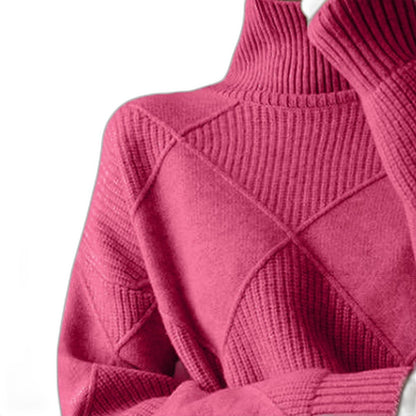 Effortless Pink Knit Sweater for Women with Turtleneck Long Sleeve Oversized Casual Style