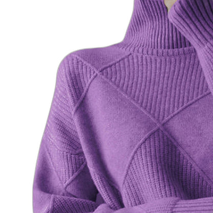 Effortless Pink Knit Sweater for Women with Turtleneck Long Sleeve Oversized Casual Style