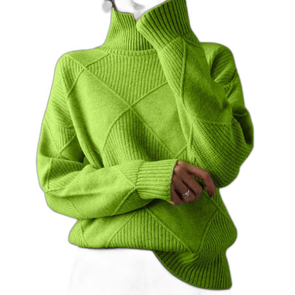 Effortless Pink Knit Sweater for Women with Turtleneck Long Sleeve Oversized Casual Style