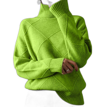 Effortless Pink Knit Sweater for Women with Turtleneck Long Sleeve Oversized Casual Style