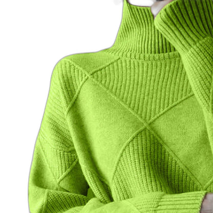 Effortless Pink Knit Sweater for Women with Turtleneck Long Sleeve Oversized Casual Style