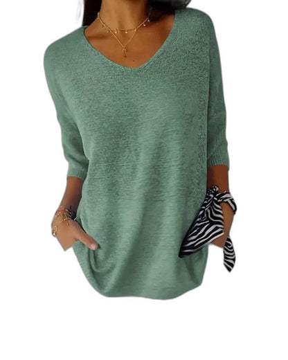 Effortless Pink Knit Sweater for Women with V Neck Long Sleeve Flowing Casual Style