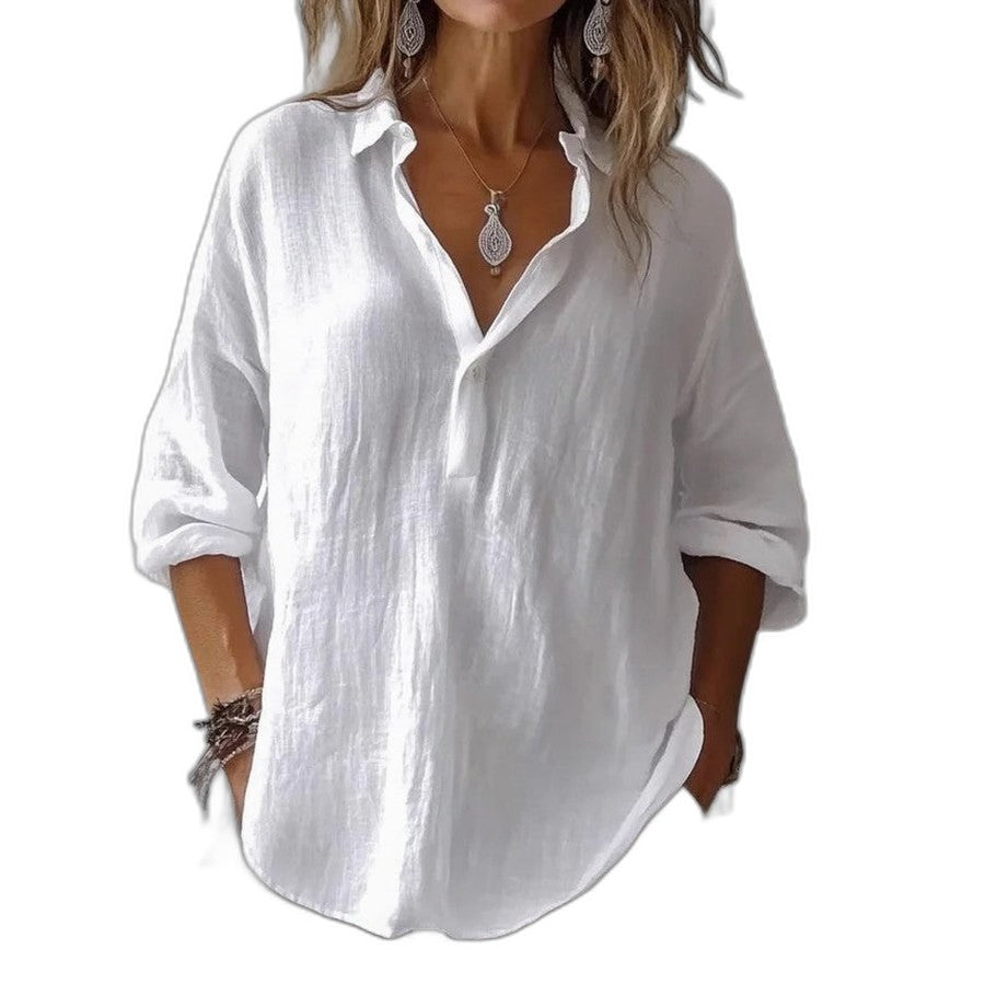 Effortless Pink Linen Shirt for Women with Collared Long Sleeve Button Front Oversized Casual Style