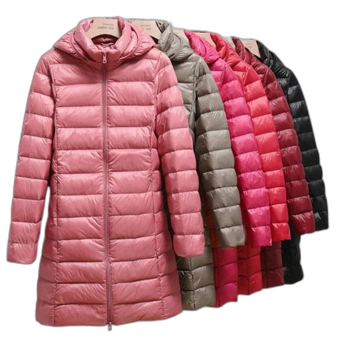 Effortless Pink Puffer Jacket for Women with High Neck Long Sleeve Quilted Casual Style