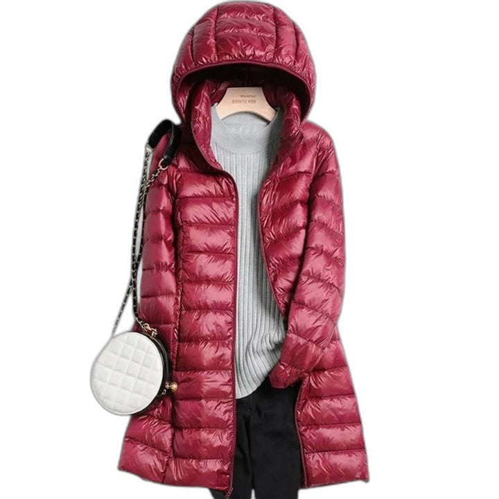 Effortless Pink Puffer Jacket for Women with High Neck Long Sleeve Quilted Casual Style