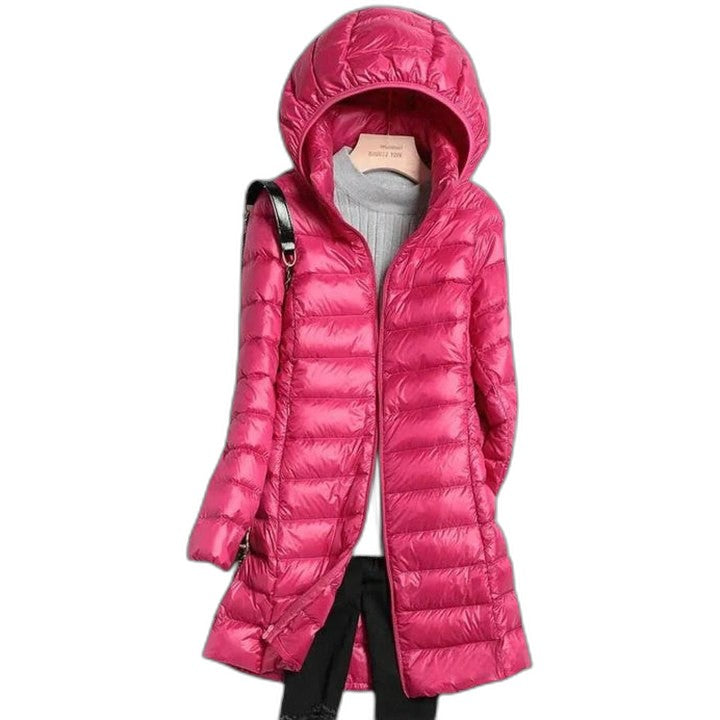Effortless Pink Puffer Jacket for Women with High Neck Long Sleeve Quilted Casual Style