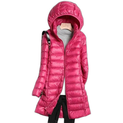 Effortless Pink Puffer Jacket for Women with High Neck Long Sleeve Quilted Casual Style