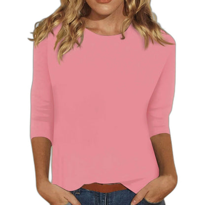 Effortless Pink T Shirt for Women with Crew Neck Elbow Sleeve Casual Style