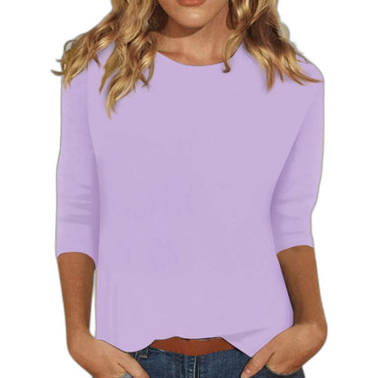 Effortless Pink T Shirt for Women with Crew Neck Elbow Sleeve Casual Style