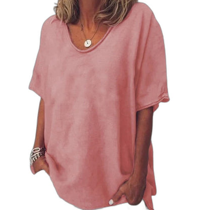 Effortless Pink T Shirt for Women with Crew Neck Short Sleeve Oversized Casual Style