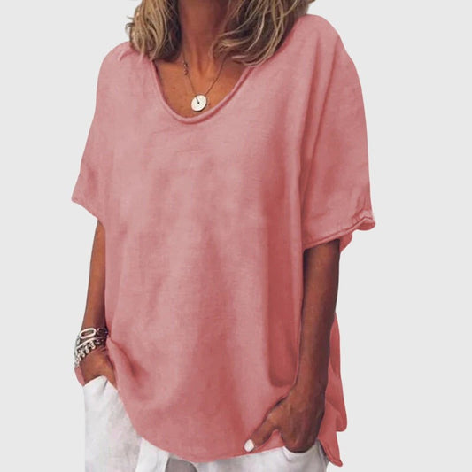 Effortless Pink T Shirt for Women with Crew Neck Short Sleeve Oversized Casual Style