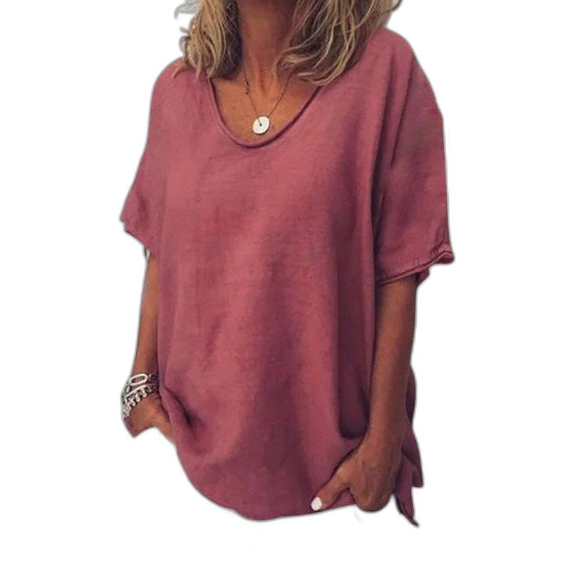 Effortless Pink T Shirt for Women with Crew Neck Short Sleeve Oversized Casual Style