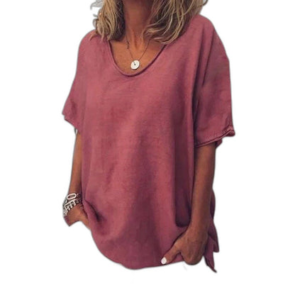 Effortless Pink T Shirt for Women with Crew Neck Short Sleeve Oversized Casual Style