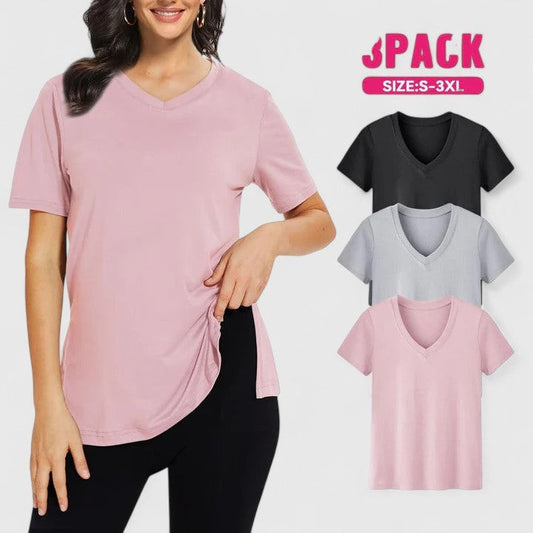 Effortless Pink T Shirt for Women with V Neck Short Sleeve Casual Style