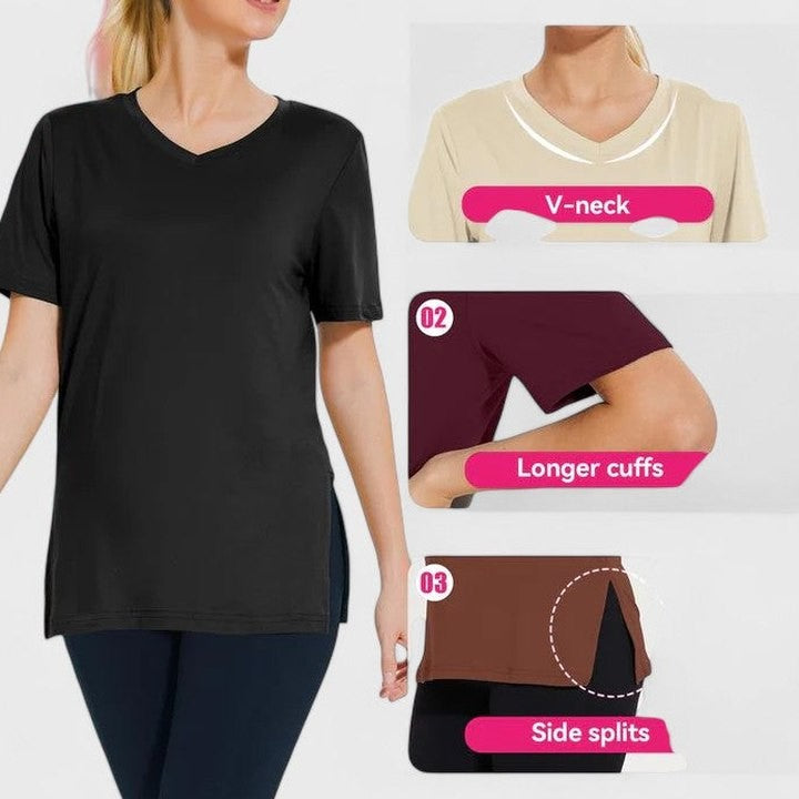 Effortless Pink T Shirt for Women with V Neck Short Sleeve Casual Style