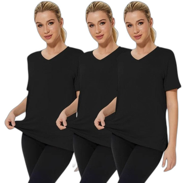 Effortless Pink T Shirt for Women with V Neck Short Sleeve Casual Style