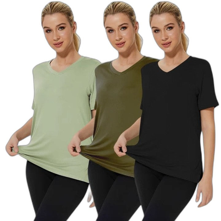 Effortless Pink T Shirt for Women with V Neck Short Sleeve Casual Style