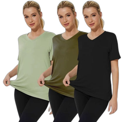 Effortless Pink T Shirt for Women with V Neck Short Sleeve Casual Style