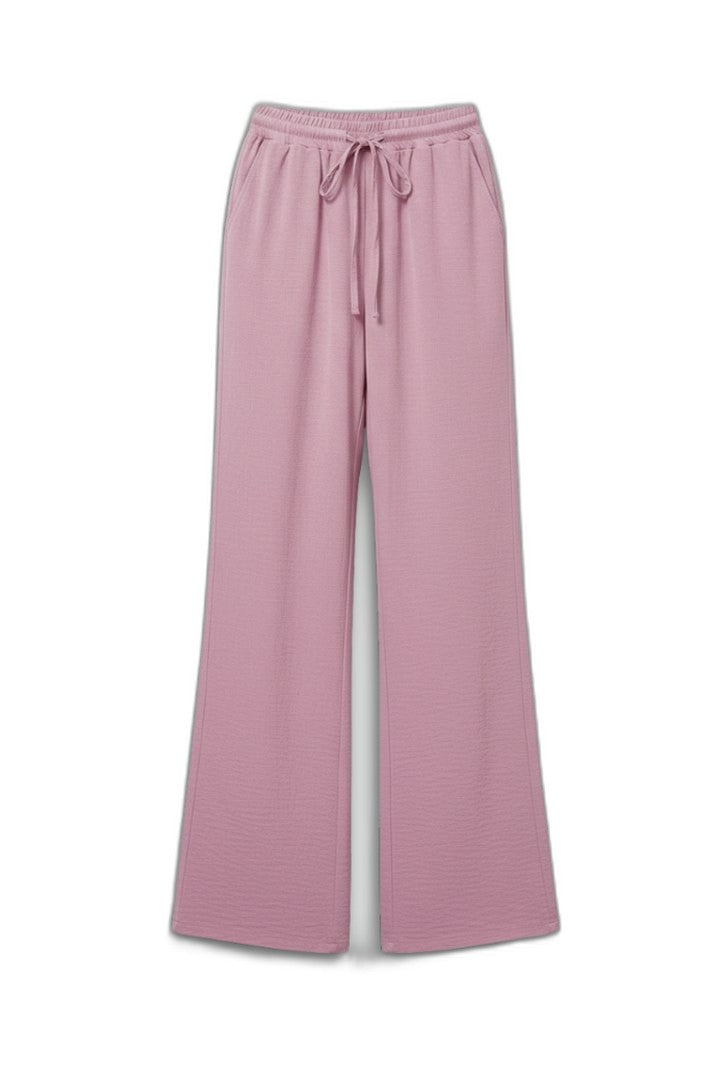Effortless Pink Wide Leg Pants for Women with High Waisted Drawstring Palazzo Pockets Casual Style