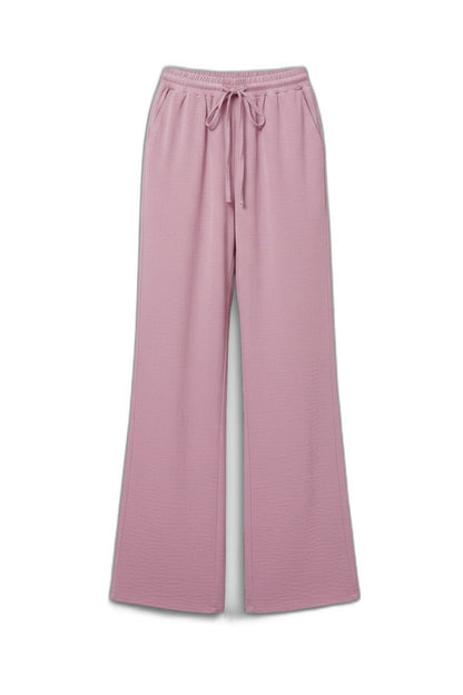 Effortless Pink Wide Leg Pants for Women with High Waisted Drawstring Palazzo Pockets Casual Style