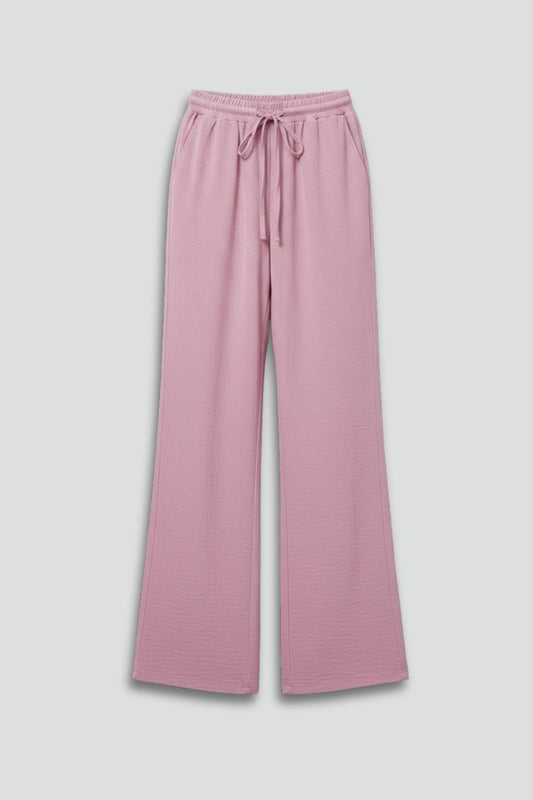 Effortless Pink Wide Leg Pants for Women with High Waisted Drawstring Palazzo Pockets Casual Style
