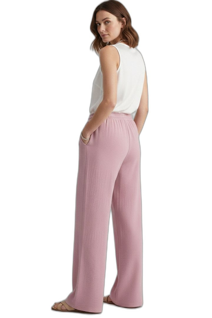 Effortless Pink Wide Leg Pants for Women with High Waisted Drawstring Palazzo Pockets Casual Style