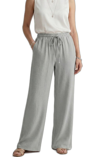 Effortless Pink Wide Leg Pants for Women with High Waisted Drawstring Palazzo Pockets Casual Style
