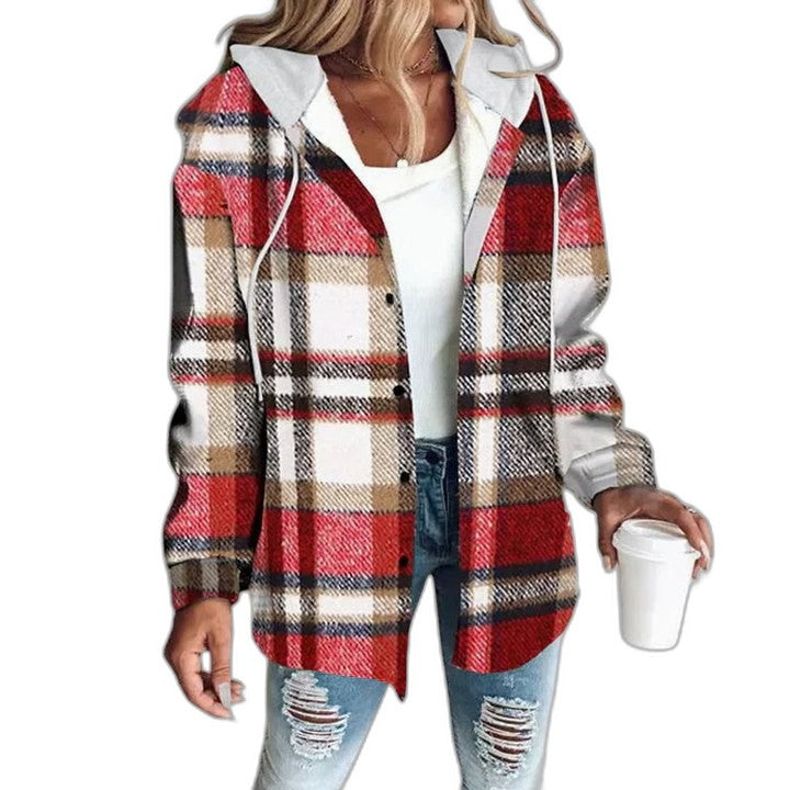 Effortless Plaid Jacket for Women with Collared Long Sleeve Button Front Casual Style