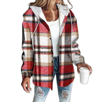 Effortless Plaid Jacket for Women with Collared Long Sleeve Button Front Casual Style