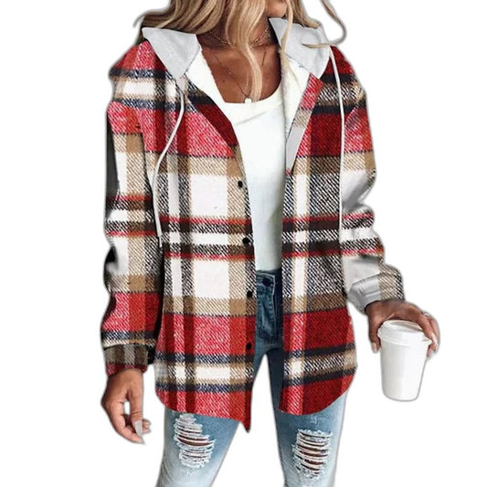 Effortless Plaid Jacket for Women with Collared Long Sleeve Button Front Casual Style