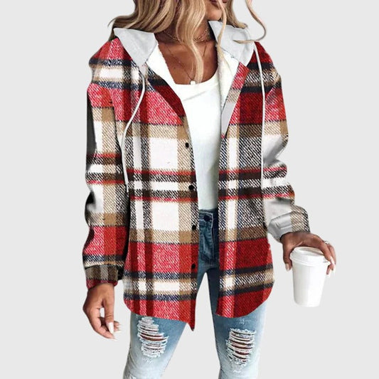 Effortless Plaid Jacket for Women with Collared Long Sleeve Button Front Casual Style