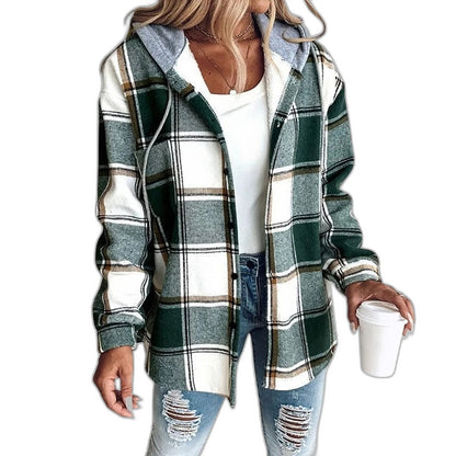 Effortless Plaid Jacket for Women with Collared Long Sleeve Button Front Casual Style