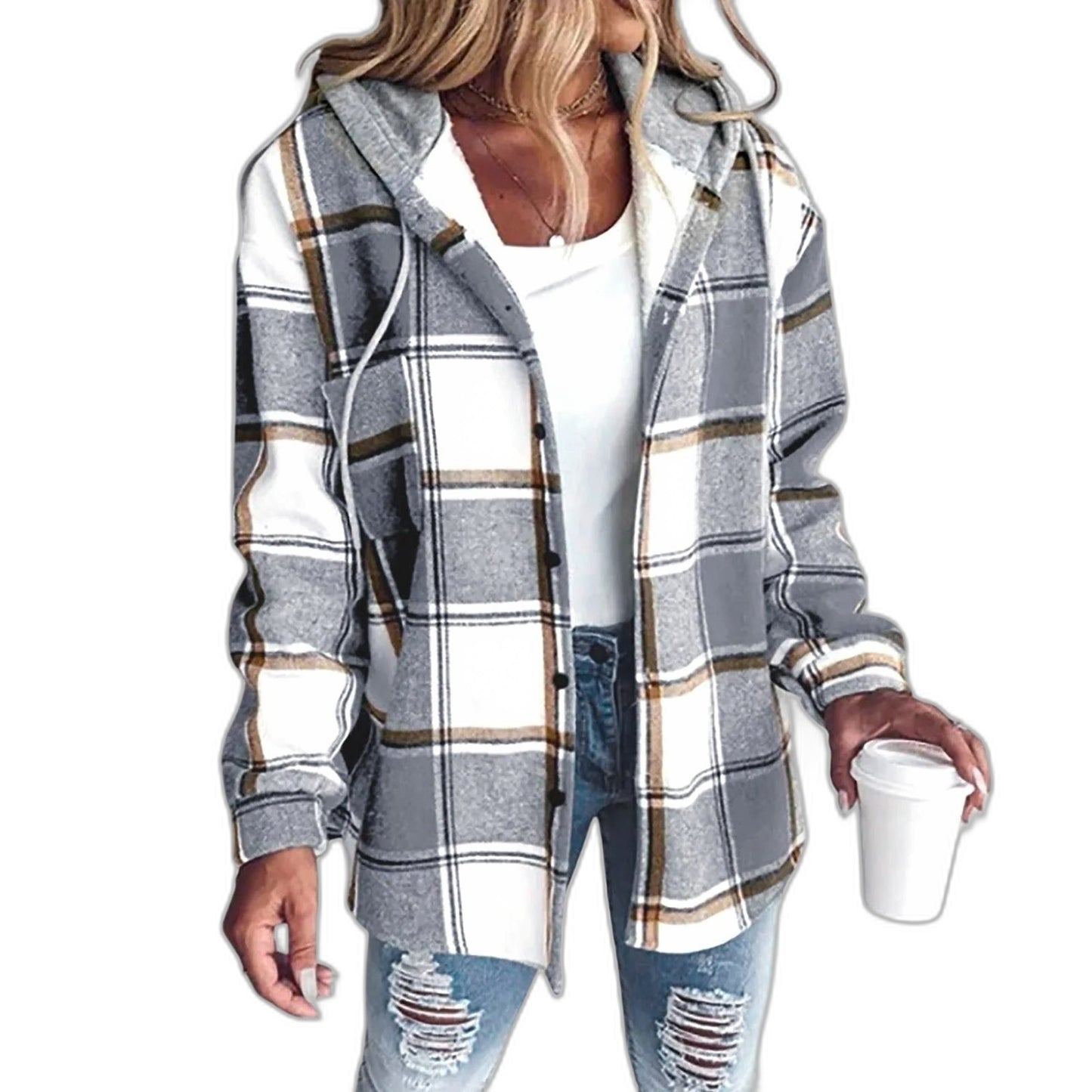 Effortless Plaid Jacket for Women with Collared Long Sleeve Button Front Casual Style