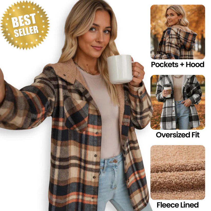Effortless Plaid Jacket for Women with Collared Long Sleeve Button Front Oversized Pockets Casual Style