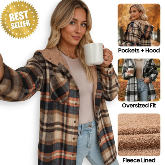Effortless Plaid Jacket for Women with Collared Long Sleeve Button Front Oversized Pockets Casual Style